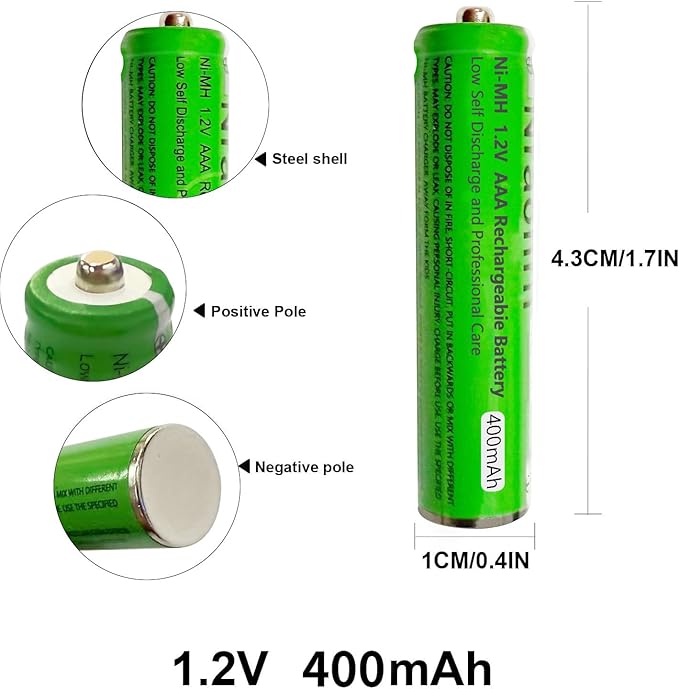 6 Pack Ni-MH AAA Rechargeable Batteries for Panasonic, 400mah AAA Ni-MH Rechargeable Batteries 1.2V for Panasonic Cordless Phones, Remote Controls, Electronics