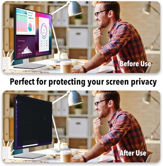 Magnetic Hanging Computer Privacy Screen Filter for 19.5 Inch, Removable Aluminum Alloy Privacy Shield for 16:9 Widescreen Monitor, Eye Protection Blue Light Filter