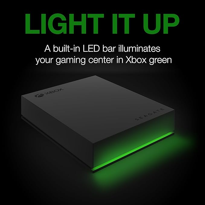 Seagate Game Drive for Xbox 5 TB External Hard Drive Portable HDD - USB 3.2 Gen 1, Black with Built-in Green LED bar, Xbox Certified, 3 Year Rescue Services(STKX5000403)