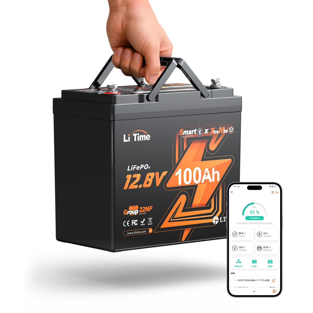Litime 4 Packs 12V 100Ah Xtra Mini LiFePO4 Battery for RV, Camper, Boat