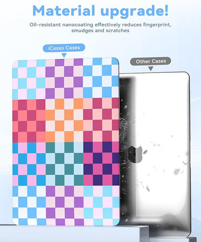 iCasso Compatible with MacBook Air 13 inch Case 2020-2018 Release M1 A2337 A2179 A1932, Colorful Checkerboard Protective Hard Shell Case +Keyboard Cover + Screen Protector-Dopamine Checkerboard