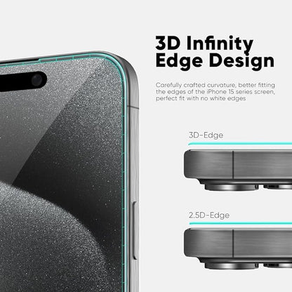 FLOLAB NanoArmour ONETIME PRO for iPhone 15 Screen Protector, Anti-Reflective, Anti-Rainbow, 3D Tempered Glass, Ultra Clear, Edge Reinforced, Easy Install, Dust-Free, Scratch Resistant