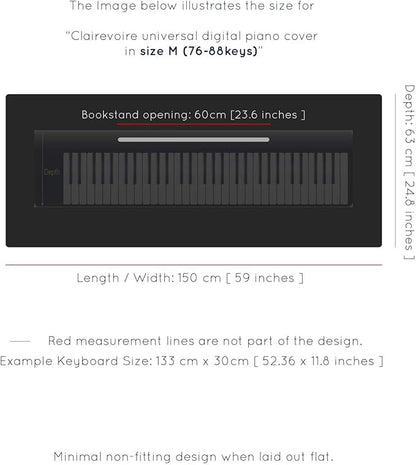 Clairevoire Piano Keyboard Dust Cover for 61 Keys to 88 Keys, Electric Pianos Cover, Digital Pianos Cloth Protection,Lightweight and Adjustable Closure,Ebony Black, M - Keyboard Piano up to 53" x 16"