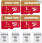 [5-Yrs Free Data Recovery] GIGASTONE 1TB Micro SD Card 4-Pack, 4K Camera Pro, R/W up to 150/130 MB/s, 4K Video Recording for GoPro, DJI, Drone, MicroSDXC Memory Card UHS-I U3 A2 V30, with Adapter
