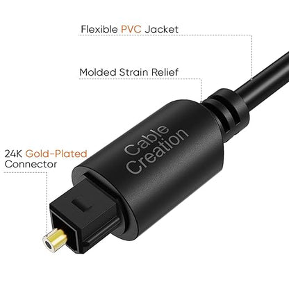 CableCreation 12FT Digital Optical Audio Cable 2-Pack, Toslink Male to Male, Compatible with Home Theater, Sound Bar, TV, PS4, Xbox & More