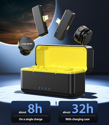 FULAIM X3 Wireless Lavalier Microphone with 32H Charging Case for iPhone/Android/PC, DSP Noise Reduction Mini Lapel Microphone for Video Recording, Vlogging, YouTube, Interview (X3-Case)