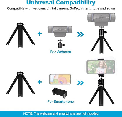 NexiGo Lightweight Mini Tripod for Camera/Phone/Webcam, Extendable Stand, for NexiGo Logitech Webcam C920 C922 C925e C922x C930e C930 C615 Brio and Other Devices with 1/4" Thread