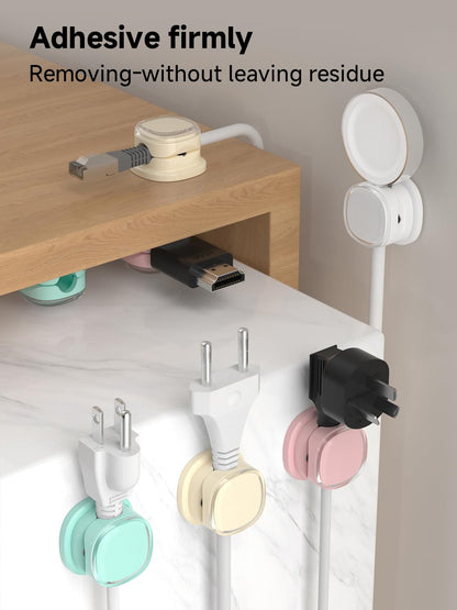 Magnetic Cable Clips, Adjustable Cord Holder Management, Adhesive Wire Keeper Organizer for Home Office Desk Phone PC Car Wall Desktop Nightstand Appliance (9-PCS White_Purple_Cyan_Apricot)