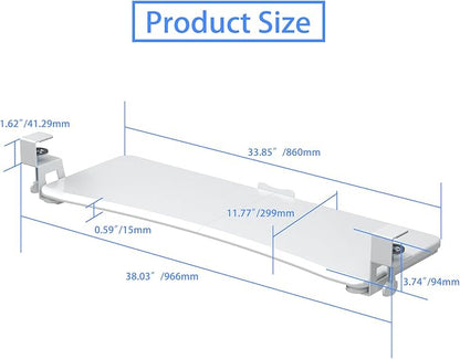 suptek Large Keyboard Tray Under Desk Pull Out with C Clamp Mount, Computer Keyboard & Mouse Tray, 34 (38 Including Clamps) x 11.8 inch Slide-Out Platform Computer Drawer for Typing, White, DSF1LW