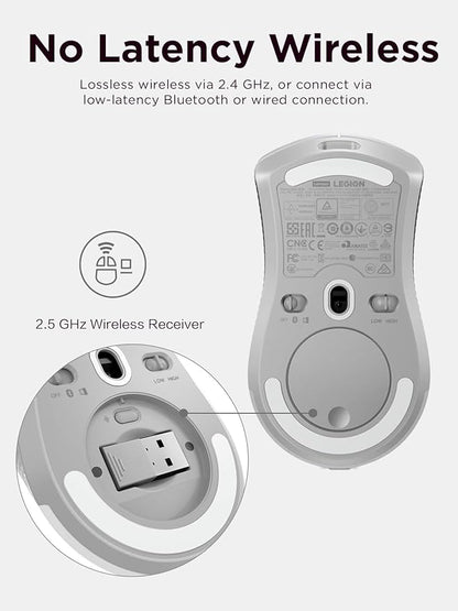 Lenovo Legion M600 RGB Wireless Gaming Mouse – 16,000 DPI, 9 Programmable Buttons, 200-Hour Battery Life, 50-Million Clicks Durability – Ambidextrous Computer Mouse (Stingray)