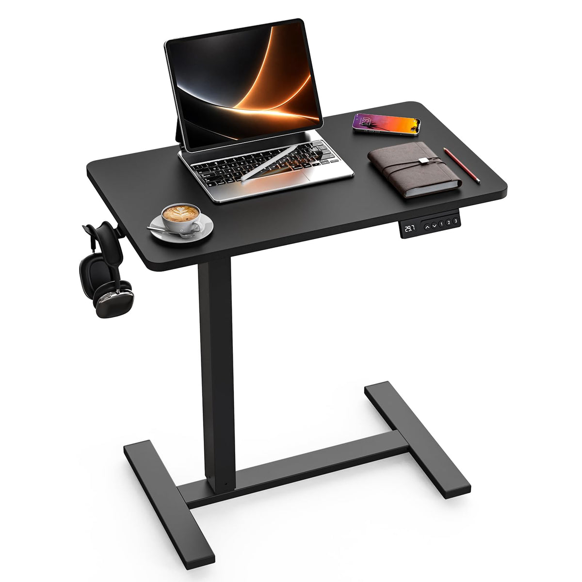 FiCiHi 28 Inch Small Electric Standing Desk, Adjustable Mobile Laptop Desk