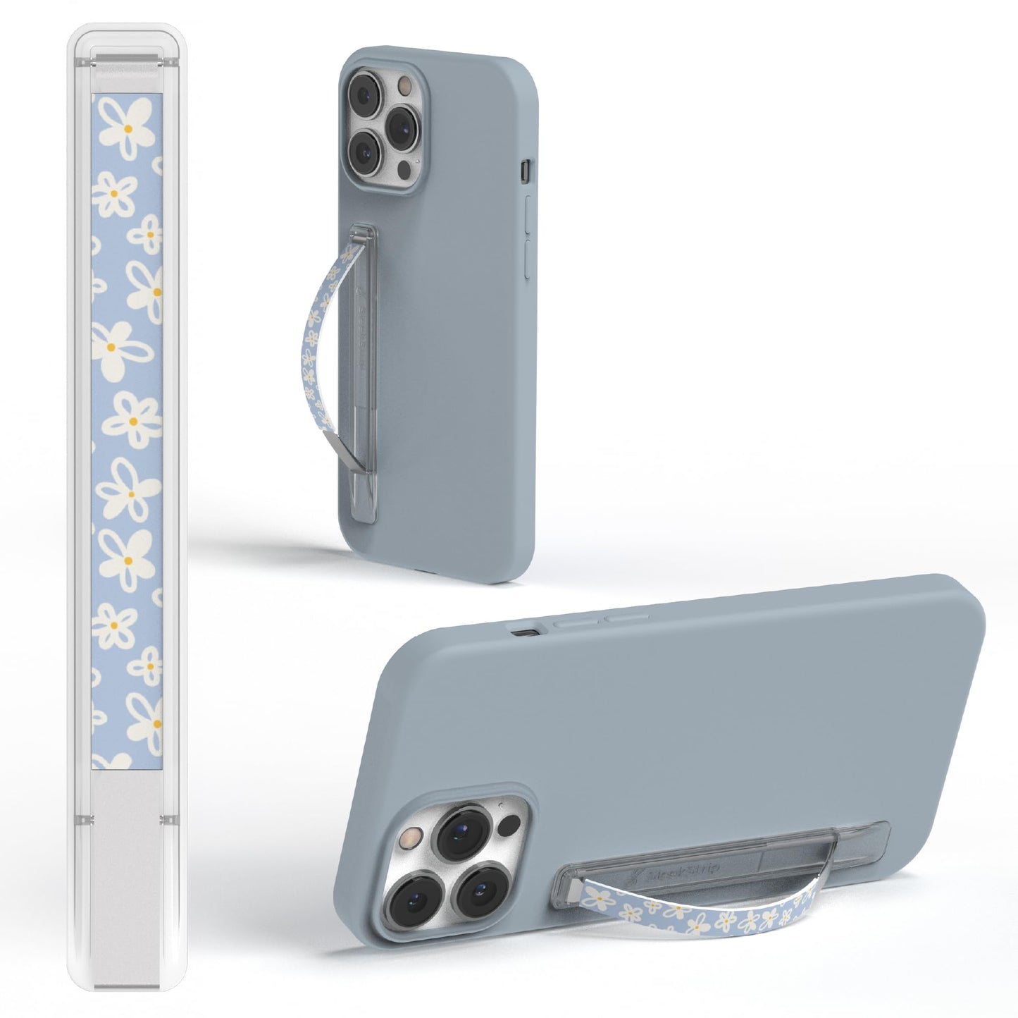 SleekStrip SleekGrip-Essential Ultra Thin Phone Grip Stand,Slim Metal Finger Loop Ring Hand Holder Strap Cell Phone Grips for iPhone 16 Pro Max,17 Air,Android,Case Back - Frosted x Daisy Bloom