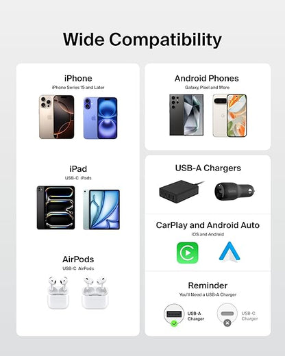 Belkin USB A to USB C Cable, 6.6ft, 15W - Type C Charger, iPhone Charger Cord, Soft, Braided, Flexible for iPhone 16 & 15, Galaxy S25, Pixel 9, iPad Pro, Airpods Pro, Switch & More - White