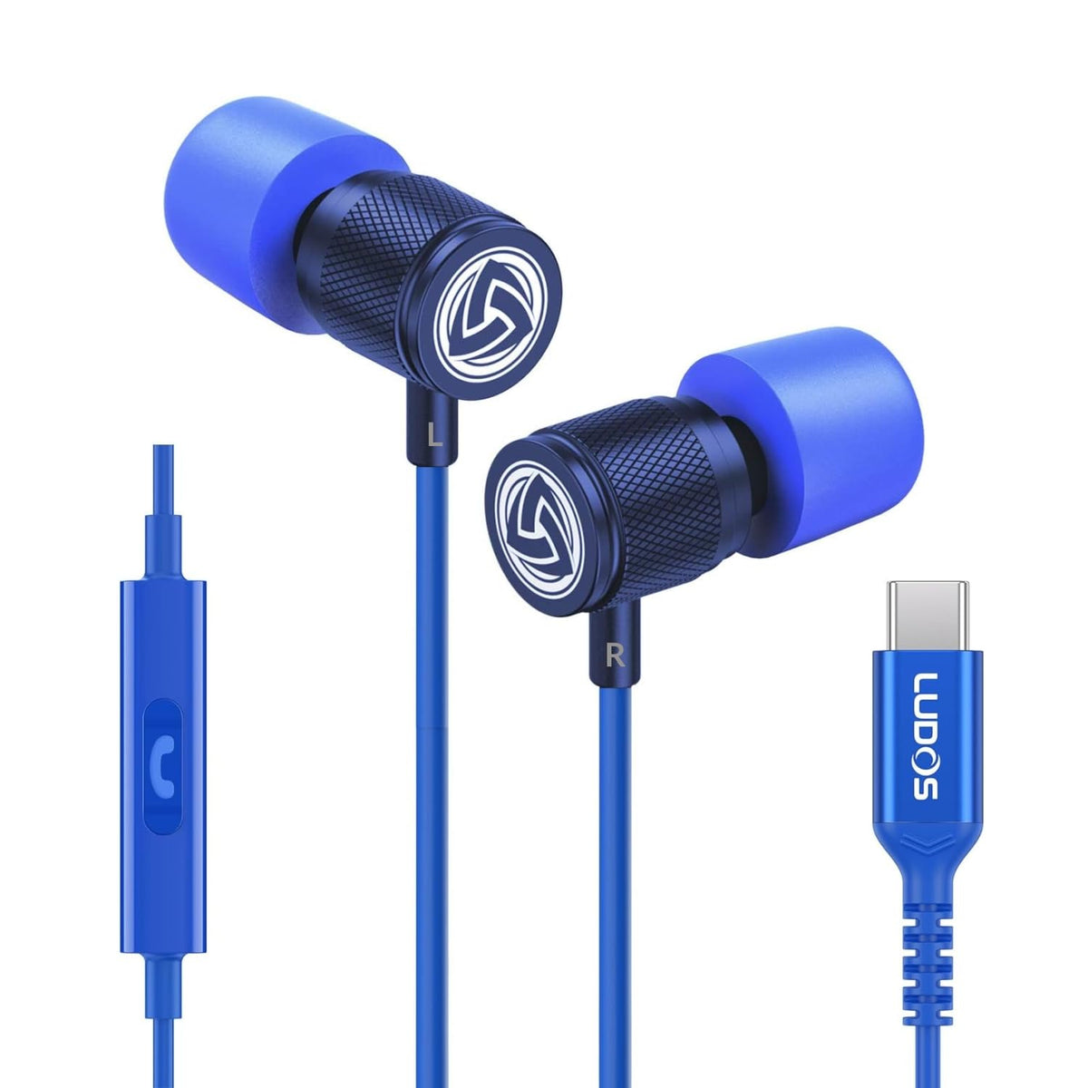 LUDOS Ultra Wired Earbuds in-Ear Headphones, 5 Years Warranty, Earphones with Mic, Noise Isolating Ear Buds, Memory Foam for iPhone, Samsung, School Students, Kids, Women, Small Ears - Turquoise