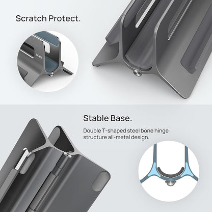 SODI Vertical Laptop Stand for Desk, Gravity Auto Lock MacBook Stand, Aluminum Laptop Holder Vertical Compatible with MacBook Pro, Air, Tablet, Space-Saving Organize Work & Home Office, Gray
