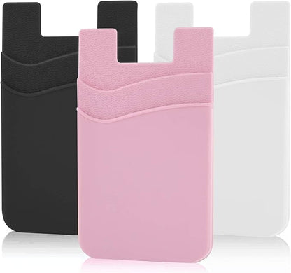SS Phone Wallet, Phone Card Holder Pocket Pouch Stick on for Phone Cases Silicone Double Pockets Suitable for iPhone, Android, Samsung Galaxy 3 Pack