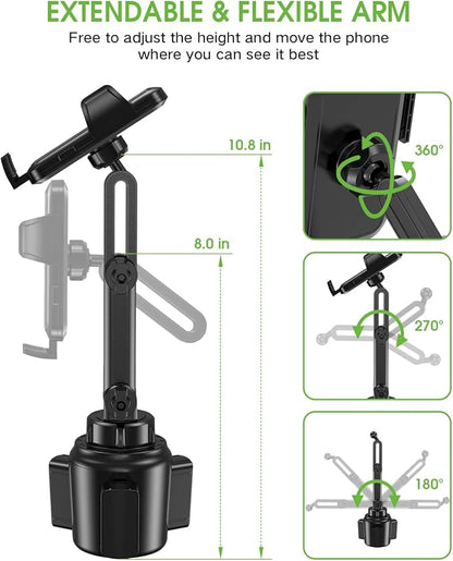 2025 Upgraded Cup Phone Holder for Car, Universal No Shaking Cup Holder Phone Mount with Expandable Base for Car Truck, Adjustable Holders,Compatible with iPhone Samsung All Phones: 2 Pack
