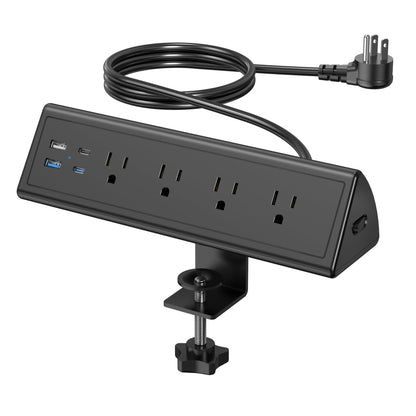 Jgstkcity Desk Clamp Power Strip,20W Fast Charging Station,Surge Protector Nightstand Edge Mount,1875W Extension Cord with Multiple Outlets,2 USB-C,2 USB-A,for Home Office (Black, 10 FT)