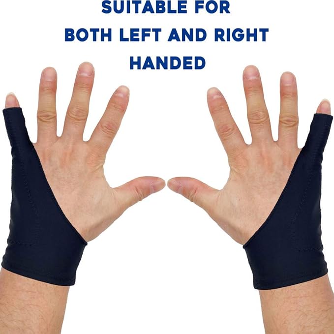 AKX Artist Drawing Glove Large - 2 Pack Palm Rejection for iPad - Smudge Guard, 1 Finger, Fingerless, Good for Left and Right Hand, Black | AK-010