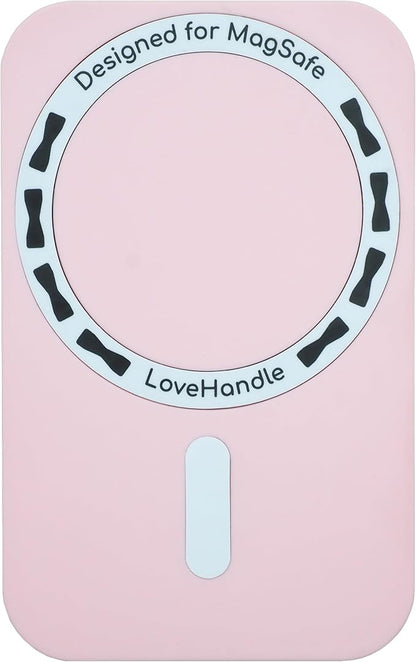 LoveHandle PRO MagSafe Compatible Magnetic Phone Grip w/Kickstand - Mount, Strap and Stand for Smartphone and Tablet - MagSafe Ring Included - Fits All Devices - Bubblegum Pink Glow