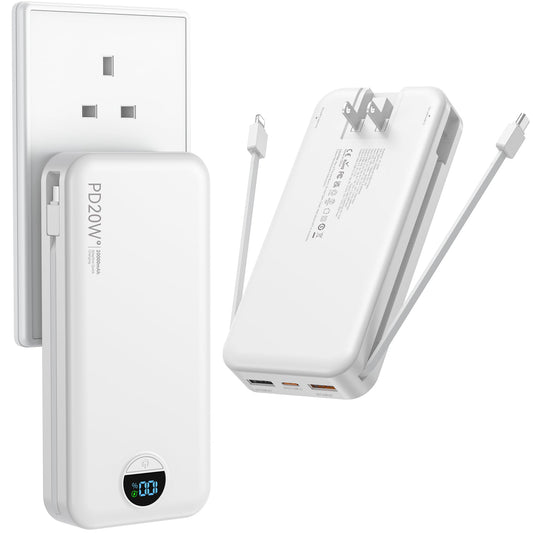 Ffnpua Portable Charger Power Bank 20000mAh PD20W w/Built-in Cables