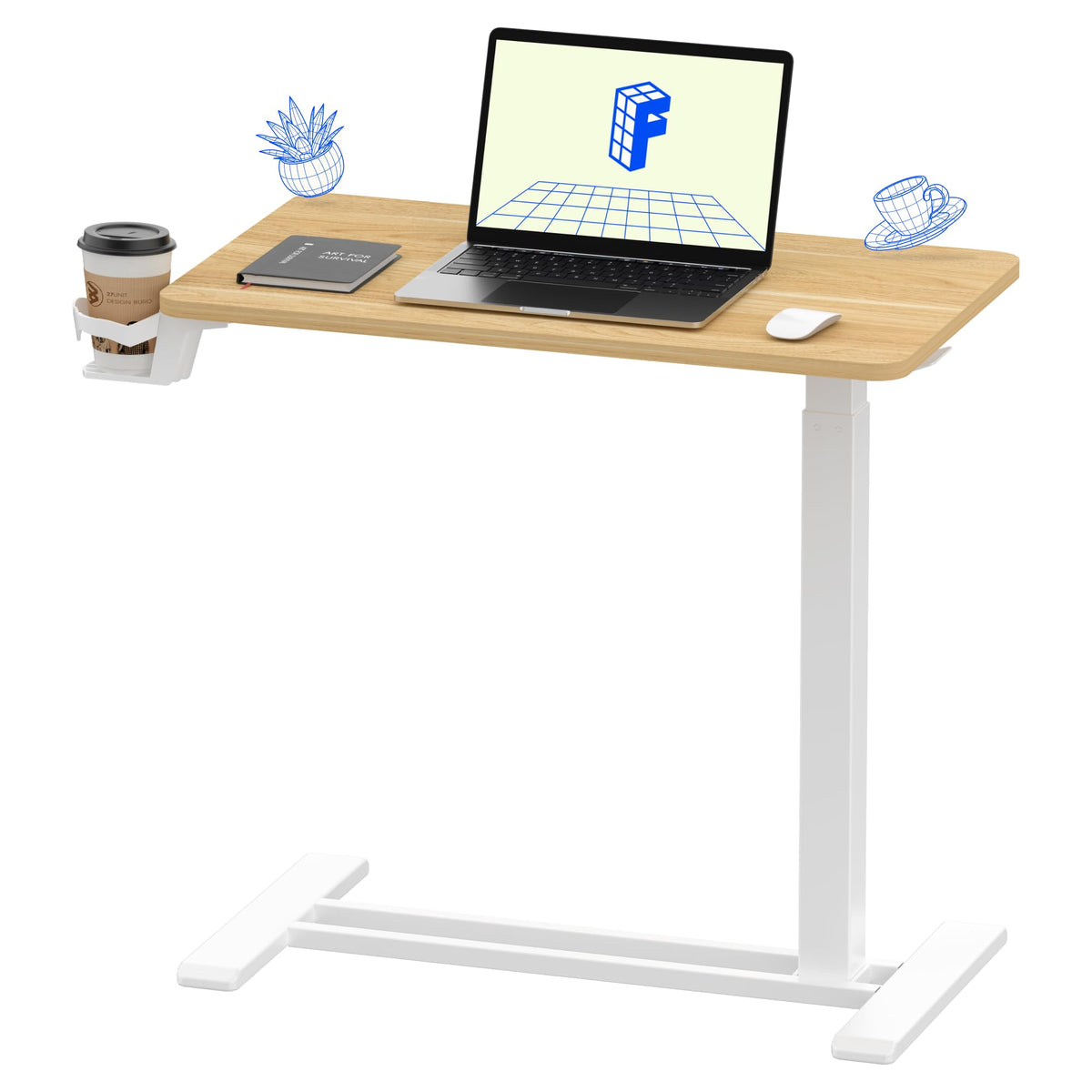 FLEXISPOT H7 28" Pneumatic Height-Adjustable Overbed Table with Wheels