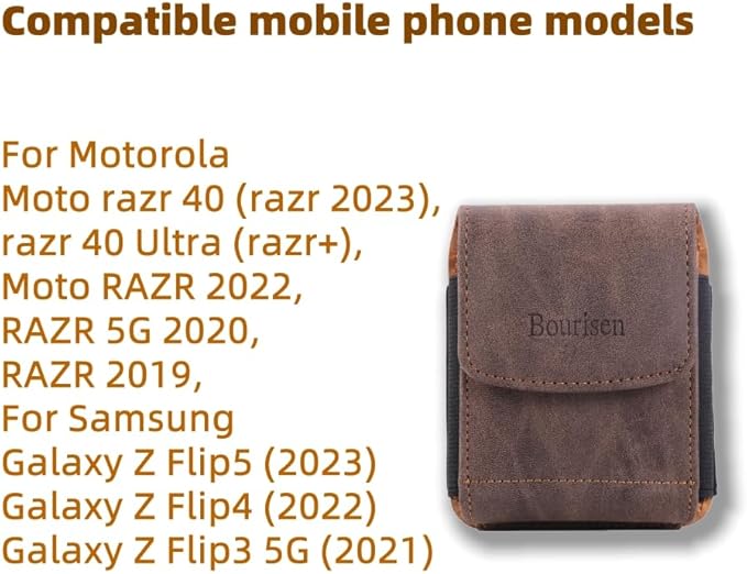 Universal Phone Holster Phone Pouch Case Belt Clip Belt Loops Card Slot Faux Leather for Man for Samsung Galaxy Z Flip 5/4/3 Motorola Razr Plus Razr+ 2023 (Brown&Yellow, XS(3.7"x3.1"x1.1"))