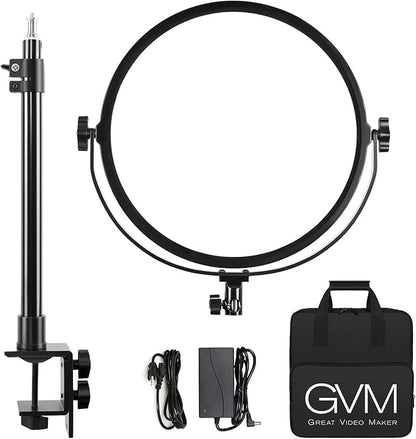 GVM Key Light, 14" LED Video Light with APP Control, Bi-Color Round Lighting, Ultra Thin 60W 3200-5600K Dimmable LED Soft Light with Table Stand for Gaming Studio YouTube Wedding Live Streaming