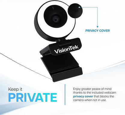 VisionTek VTWC40 Premium Autofocus Full HD 1080P 60FPS Webcam, Chromebook, Computer Video Camera, Digital Dual Microphones, Privacy Cover, 96-Degree Viewing Angle, Work, Study, & Stream (901442)