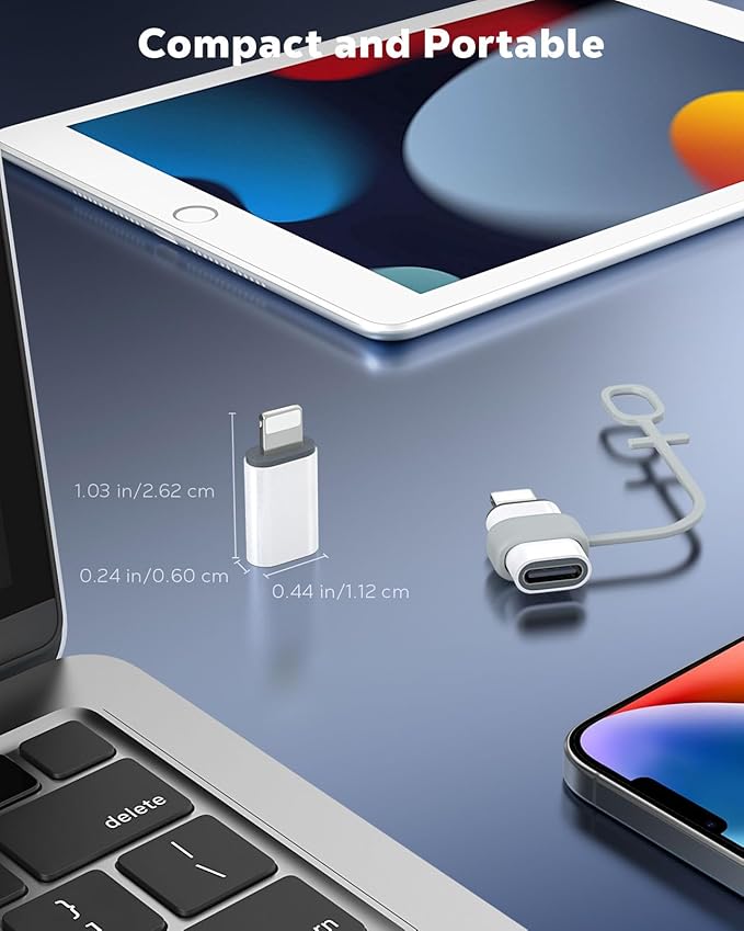 MoKo USB C to Lightning Adapter, Not for Audio/OTG, Lightning Male to USB C Female Adapter for iPhone 14/13/12/11/X Series, iPad/AirPods, Support Charging & Data Sync, with Anti-Lost Loop, White