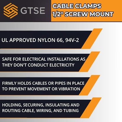 GTSE White Nylon Plastic Cable Clamps, 1/2" Screw Mounts for Cable, Rope, Tube Management, 100 Pack