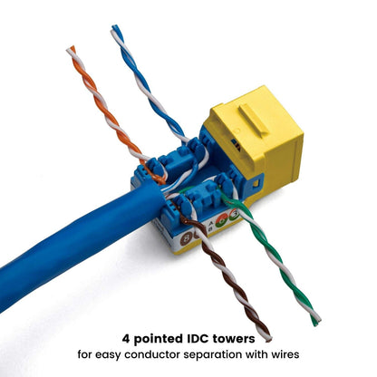 TRUE CABLE Cat6A Unshielded (UTP) Keystone Jack, 90-Degree Punch-Down RJ45 Female Module, PoE++ 4PPoE, UL Listed & TIA Certified, Yellow, 12 Pack