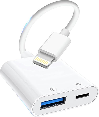 Lightning to USB Camera Adapter for iPhone, [Apple MFi Certified] USB3.0 Female Adapter for iPad with Charging Port, Plug and Play OTG Converter Support Card Reader USB Flash Drives Keyboard