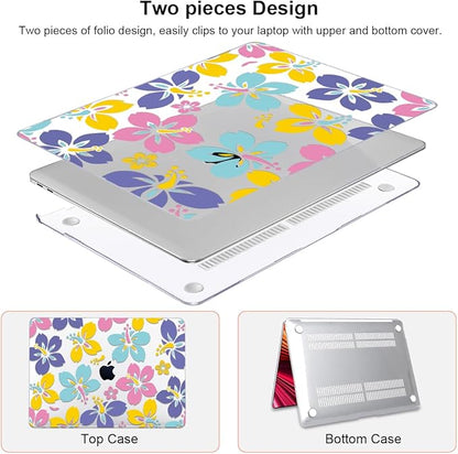 for MacBook Air 13 Inch Case 2021 2020 2019 2018, Pattern Plastic Hard Shell Case Keyboard Cover for Mac Air 13 A2337 M1 A2179 A1932 with Touch ID & Retina Display, Colorful Hibiscus Flower