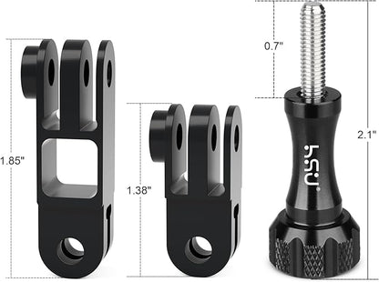 HSU Aluminum Alloy Metal Adjust Arm Straight Joints Mount, Long and Short Vertical Direction Straight Joints Mount for Gopro Hero 13 12 11 10 9 8 7 6 5, AKASO Campark and Other Action Cameras (Black)