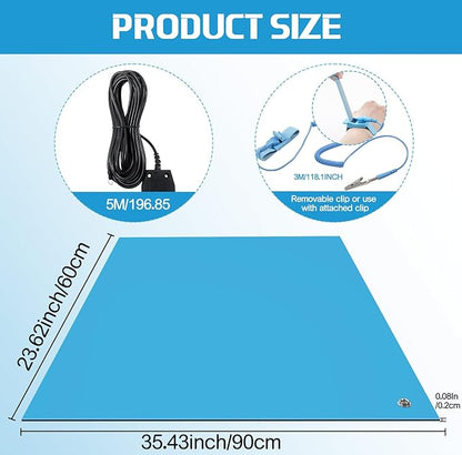 Anti-Static Mat Kits Includes Heat Resistant ESD Mats Anti Static Wrist Straps Grounding Cords Rubber Soldering Table ESD Pad for Computer PC Building Electronics Repair (1 Pack,24 x 35 in)