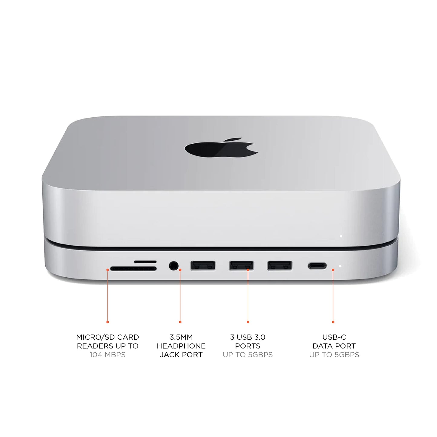 Satechi Aluminum Stand & Hub for Mac mini, USB 3.0 & Headphone Jack, Silver