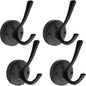 4 Packs Black Coat Hooks, Decorative Double Prong Metal Closet Hooks for Hanging Towels, Robes in Bathrooms, Kitchen