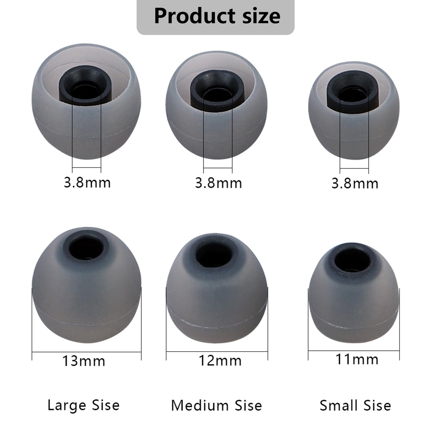 MMYQXI Earbud Replacement Tips Silicone Earbud Covers Fit for in-Ear Headphones (Inner Hole 3.8mm -5.1mm) 9 Pairs S/M/L