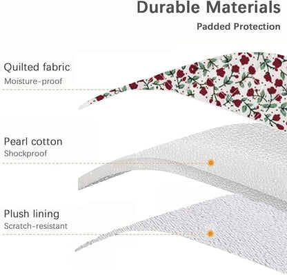 Puffy Laptop Sleeve 13-15.6 Inch Cute Quilted Laptop Protective Case Padded Floral Computer Sleeve for MacBook (B-red, 11 Inch)