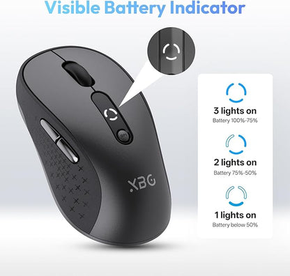 XBG B15 Tri-Mode Wireless Mouse, Bluetooth 5.0/4.0 & 2.4G, 5 Adjustable DPI, Type-C Rechargeable with 3-Level Battery Indicator, Ergonomic Silent Design for Office/Laptop/Travel