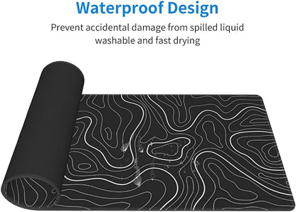 Topographic Contour Extended Big Mouse Pad Large,Gaming Mouse Pad Desk Pad,31.5x11.8 Inch Long Computer Keyboard Mouse Mat Mousepad with 3mm Non-Slip Base and Stitched Edge for Gaming and Office