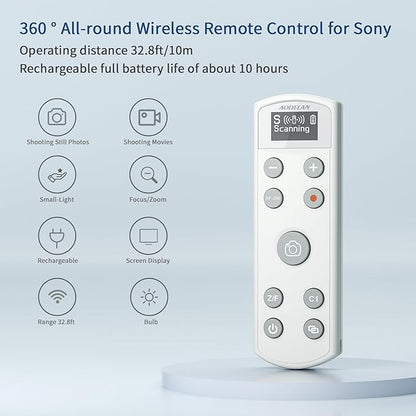 Camera Rechargeable Shutter Release for Sony, AODELAN Wireless Remote Control Zoom Focus Record Compatible with Sony ZV-E10,ZV-1F,ZV-1,A6400,A6700,A7C,A7III,A9,A9 II,DSC-RX0 II,Replace RMT-P1BT(White)