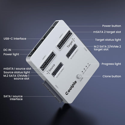 Coolpie 4-in-1 SSD Cloner, Supports M.2 NVMe/SATA 4 Mode (Silver)