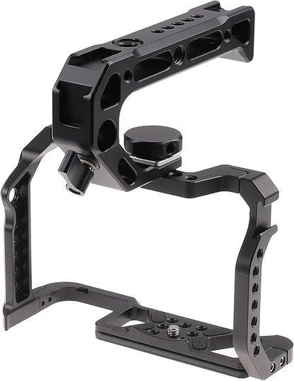 Hersmay R5 R6 Cage with Top Handle,Aluminium Alloy Camera Cage for Canon EOS R5 R6 Mirrorless Cameras, Vlogging Video Shooting Filmmaking Rig Stabilizer with 1/4" Mounting and 3/8" Arri Locating Hole