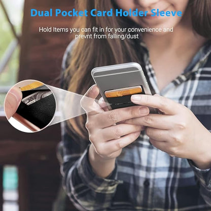 2 Pack Stick On Wallet Sleeve Cell Phone Pocket Card Holder Pocket Pouch for iPhone Android Smartphone (2 Pack BLACK)