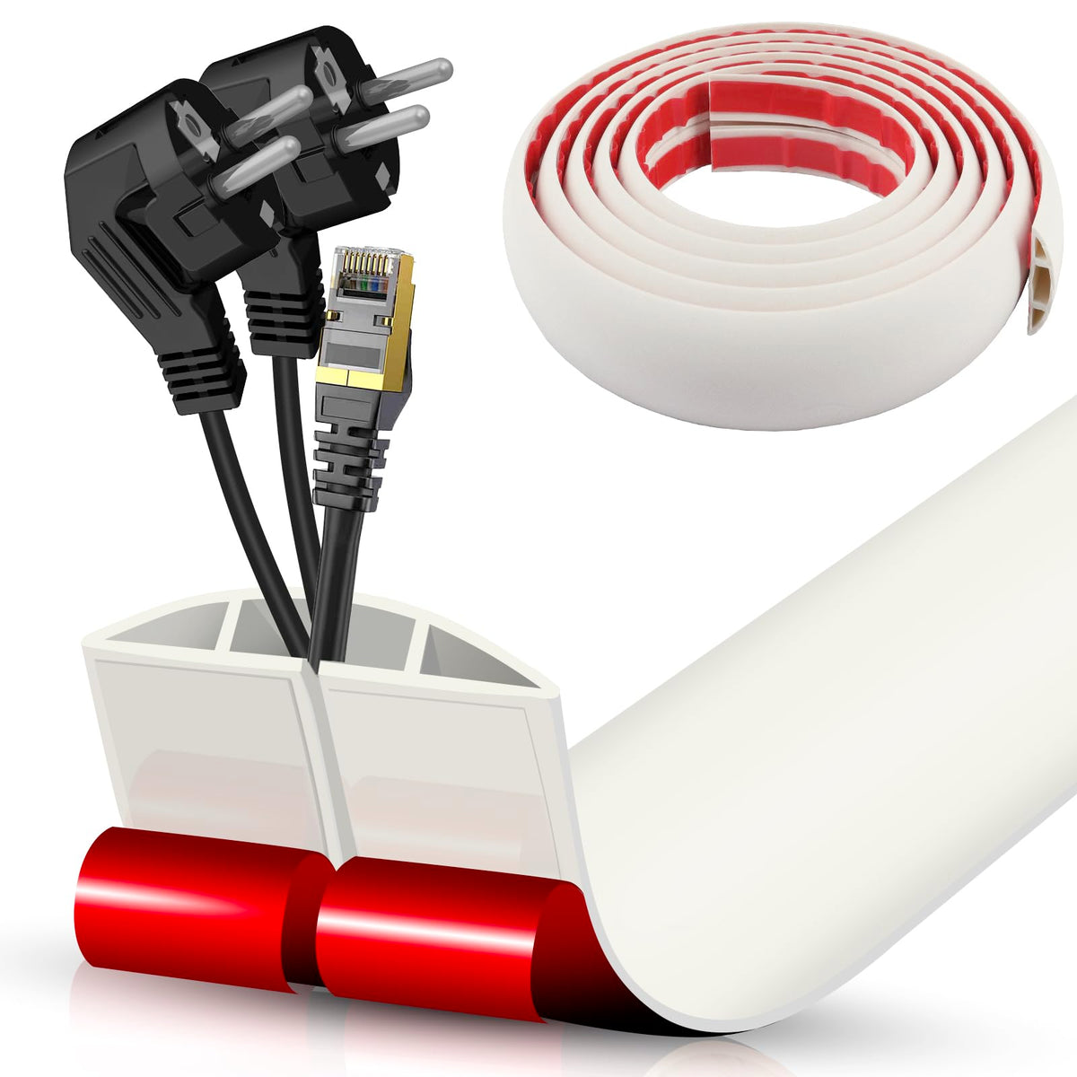 Floor Cord Cover Cavity 0.8"x0.37" Self Adhesive Cord Hider, 10FT Low Profile Cable Management, Extension Strip Protector for Wires, Prevent Cable Trips for Offices, Gyms, Exhibitions (Brown Wood)