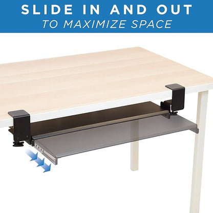 Mount-It! Clamp Keyboard Tray - Ergonomic Under Desk Pull Out Keyboard and Mouse Platform with No-Drill Easy Installation - Slides Under Desk Increase Space - 27 Inch Wide