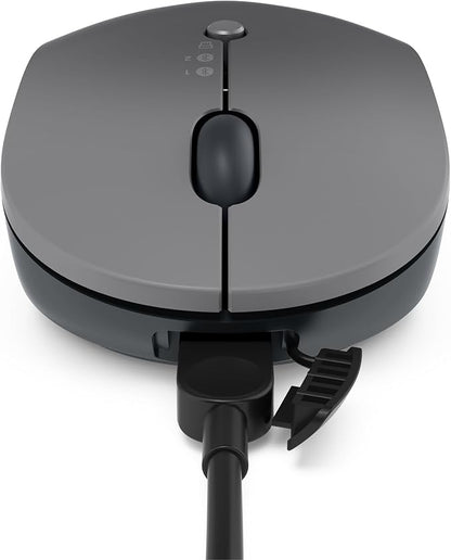 Lenovo Go Multi-Device Wireless Mouse, 2.4GHz Nano USB-C Receiver, Bluetooth, Adjustable DPI, USB-C Rechargeable Battery, Qi Wireless Charging, Ambidextrous, GY51C21211, Grey