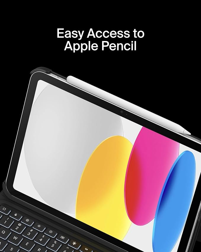Belkin Everyday Keyboard Case w/Cradle, Backlit Bluetooth Keyboard, Multi-Gesture Controls, Magnetic Apple Pencil Storage Compatibility, & Multimedia Keys for iPad 10th Generation 10.9" - Black